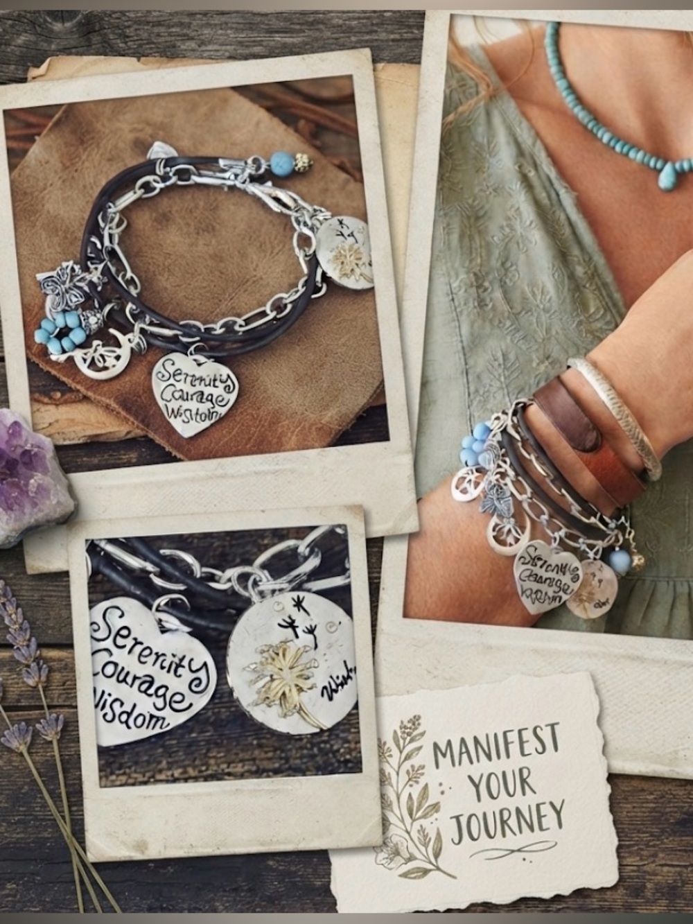 Wish Golden and silver Tone  & Turquoise Charm Bracelet